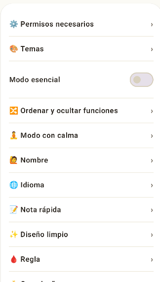 Pantalla de ajustes